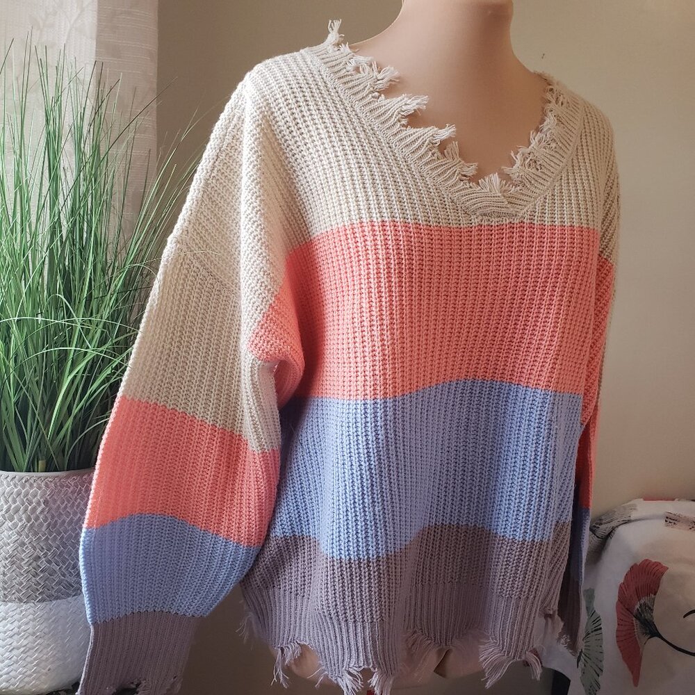 Color Block Distressed Sweater
